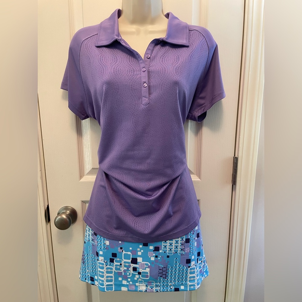 PGA Tour Purple Short Sleeve Fitted Polo Shirt with Coordinating Skorts